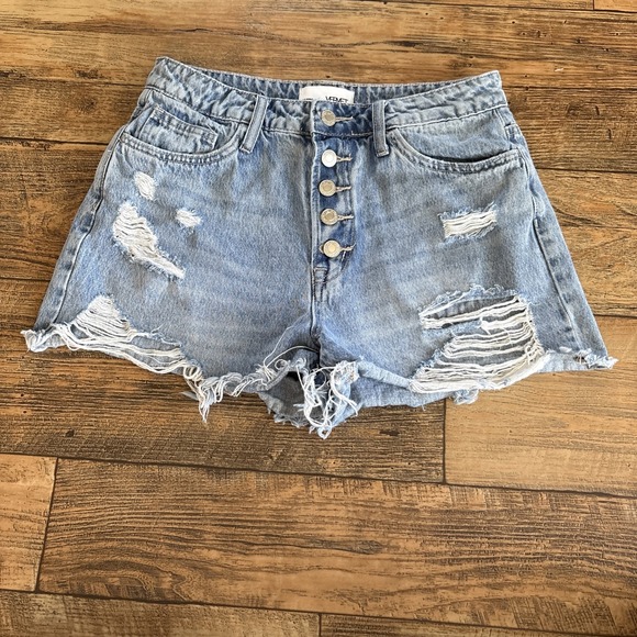 Vervet Blue Denim Button Fly High Rise Distressed Shorts Women's Size Medium - Picture 1 of 8